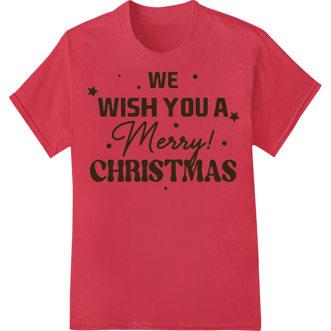 Festive 'We Wish You a Merry Christmas' DTF Heat Transfer on red shirt - SUPERDTF-DTF Prints-DTF Transfers-Custom DTF Prints