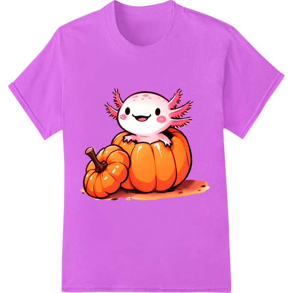 Adorable Axolotl Pumpkin Halloween Heat Transfer Design on purple shirt - SUPERDTF-DTF Prints-DTF Transfers-Custom DTF Prints