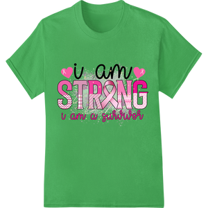 I Am Strong Breast Cancer Survivor Inspirational DTF Print enhanced with professional custom merchandise