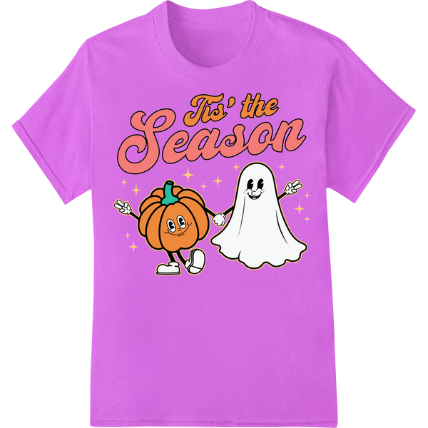 'Tis the Season: Cute Ghost & Pumpkin Halloween Design on purple shirt - SUPERDTF-DTF Prints-DTF Transfers-Custom DTF Prints