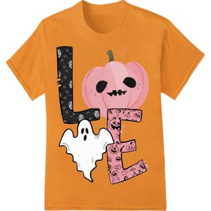 Spooky Cute Pink Pumpkin 'LOVE' Halloween DTF Print Design featuring professional DTF prints