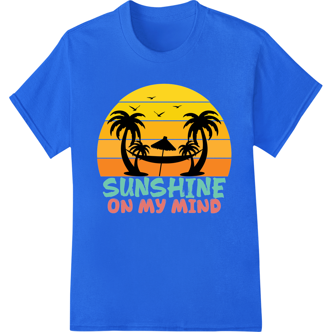 Sunshine on My Mind: Vibrant DTF Summer Print Heat Transfer on blue shirt - SUPERDTF-DTF Prints-DTF Transfers-Custom DTF Prints