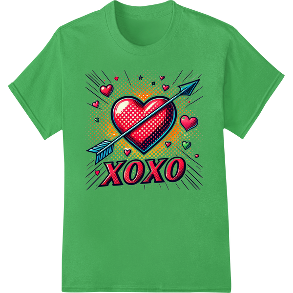 Pop Art Love: Bold XOXO Valentine's Day DTF Print Transfer on green shirt - SUPERDTF-DTF Prints-DTF Transfers-Custom DTF Prints