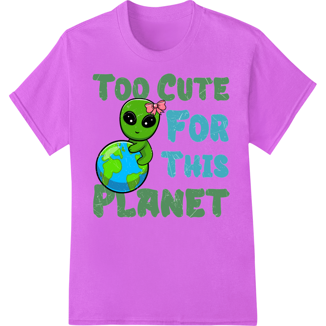 Cosmic Cutie: Out-of-this-World Alien DTF Heat Transfer on purple shirt - SUPERDTF-DTF Prints-DTF Transfers-Custom DTF Prints