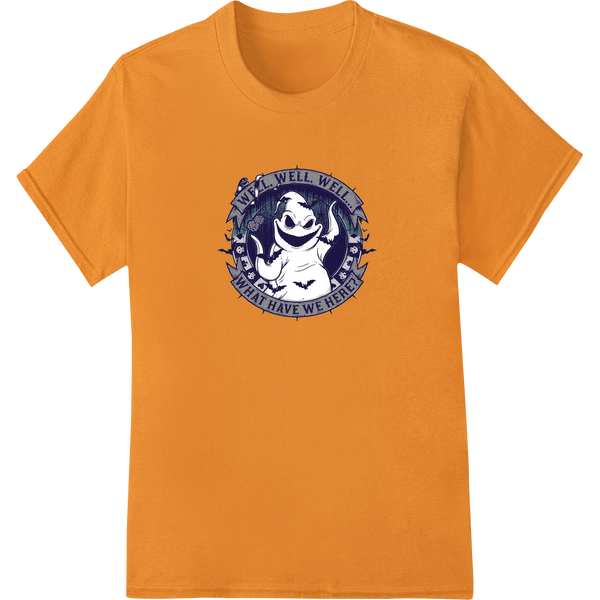 Friendly Ghost Says Boo - Playful Halloween Heat Transfer on orange shirt - SUPERDTF-DTF Prints-DTF Transfers-Custom DTF Prints