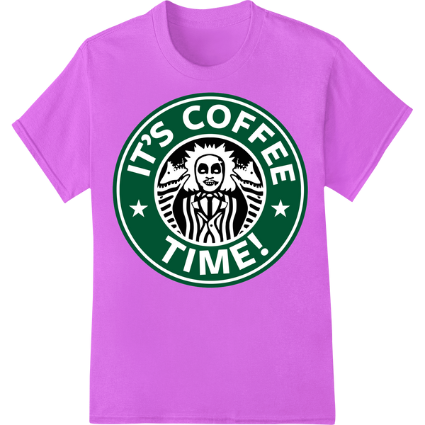 Vibrant retro graphic design featuring the text 'It's Coffee Time!' in bold colors with a coffee cup illustration