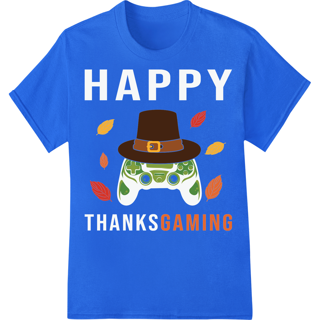 Retro Gaming Thanksgiving Controller Heat Transfer Print on blue shirt - SUPERDTF-DTF Prints-DTF Transfers-Custom DTF Prints