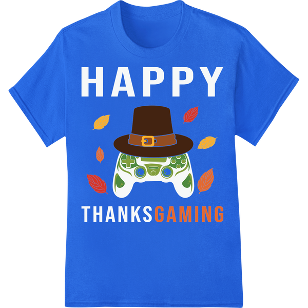 Retro Gaming Thanksgiving Controller Heat Transfer Print on blue shirt - SUPERDTF-DTF Prints-DTF Transfers-Custom DTF Prints