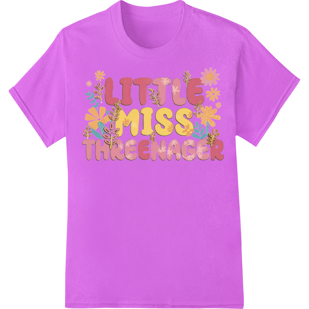 Adorable 'Little Miss Threenager' Birthday DTF Print Transfer on purple shirt - SUPERDTF-DTF Prints-DTF Transfers-Custom DTF Prints