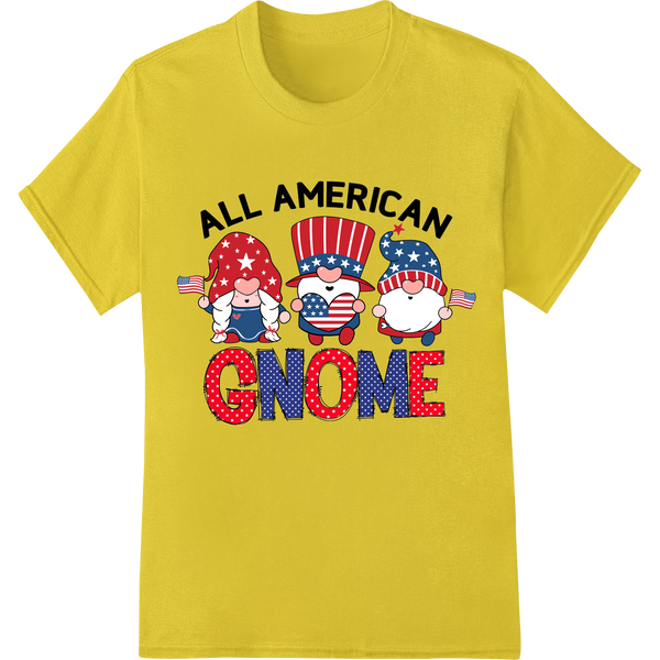 Patriotic Gnomes: Celebrate the USA with Whimsical Charm on yellow shirt - SUPERDTF-DTF Prints-DTF Transfers-Custom DTF Prints