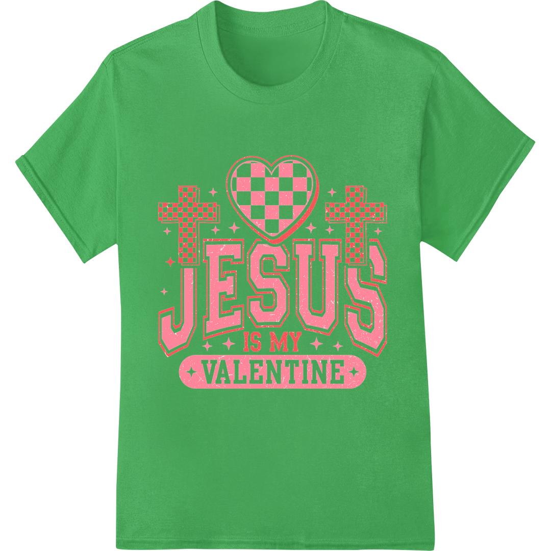 Retro Christian Valentine's Day Jesus DTF Print Transfer on green shirt - SUPERDTF-DTF Prints-DTF Transfers-Custom DTF Prints