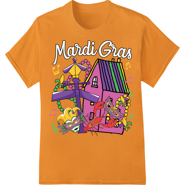 Vibrant Mardi Gras Celebration DTF Print Heat Transfer on orange shirt - SUPERDTF-DTF Prints-DTF Transfers-Custom DTF Prints