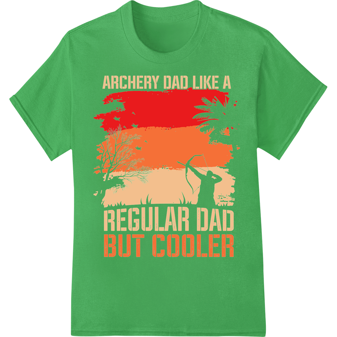 Retro Archery Dad T-Shirt Design - Coolest Father's Gift on green shirt - SUPERDTF-DTF Prints-DTF Transfers-Custom DTF Prints