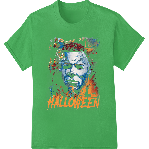 Haunting Zombie Portrait Heat Transfer for Halloween on green shirt - SUPERDTF-DTF Prints-DTF Transfers-Custom DTF Prints