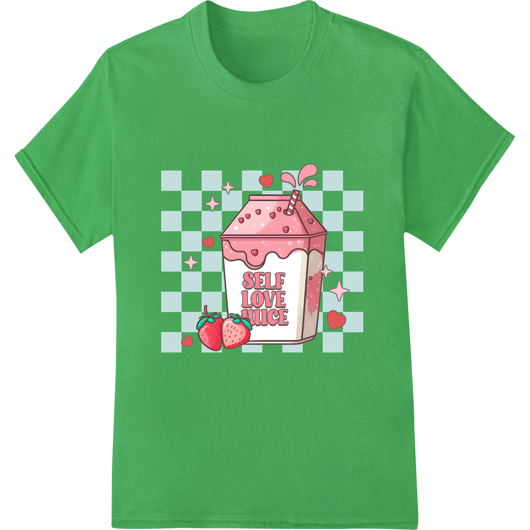 Spread Love with 'Self Love Juice' Valentine's DTF Print on green shirt - SUPERDTF-DTF Prints-DTF Transfers-Custom DTF Prints