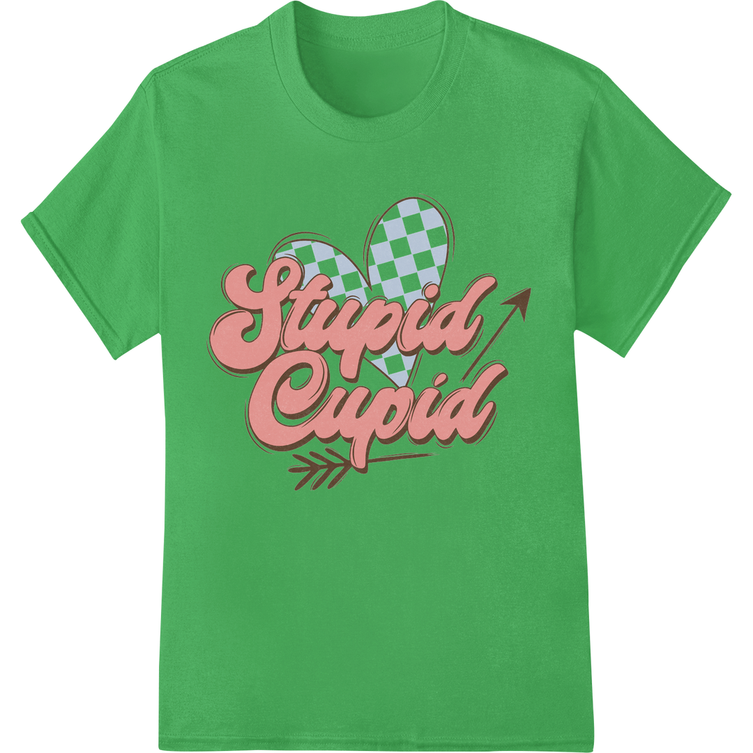 Stupid Cupid: Adorable Valentine's Day DTF Transfer Print on green shirt - SUPERDTF-DTF Prints-DTF Transfers-Custom DTF Prints