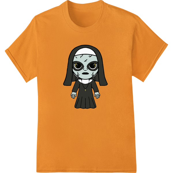 Cutting-edge custom garment printing featured on Spooky Cartoon Nun Halloween DTF Print Heat Transfer