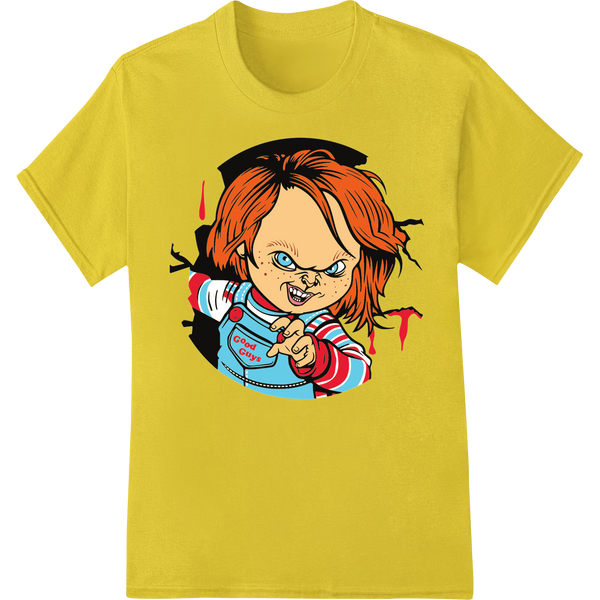 Chucky: Killer Style DTF Print Heat Transfer on yellow shirt - SUPERDTF-DTF Prints-DTF Transfers-Custom DTF Prints