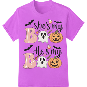 Custom DTF printing service design - Spooky Cute Halloween 'She's my Boo' Couple's Graphic