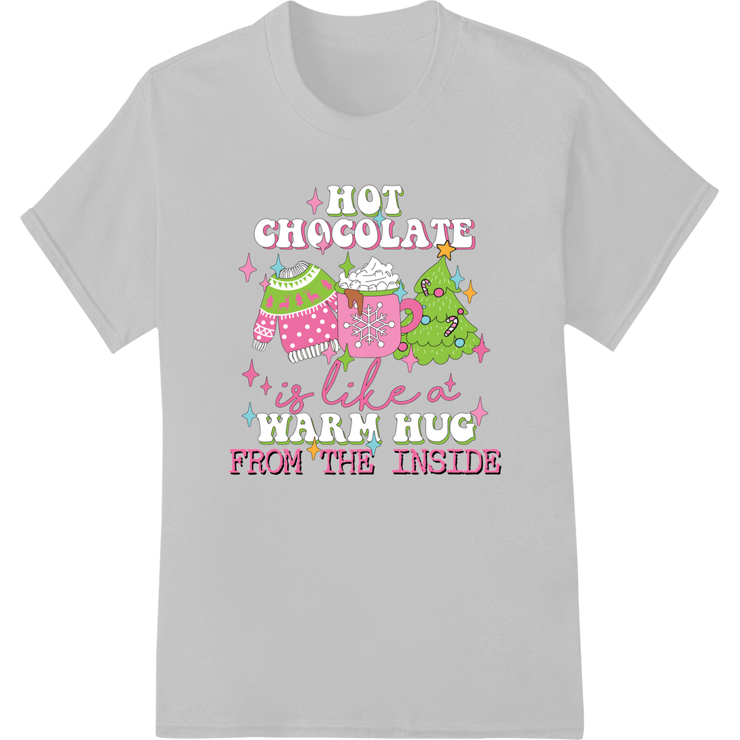 Retro Christmas Hot Cocoa: A Warm Hug in a Mug | DTF Print on white shirt - SUPERDTF-DTF Prints-DTF Transfers-Custom DTF Prints