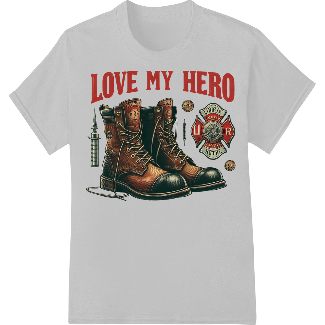 Show Love For Your Firefighter Hero With This Bold DTF Print on white shirt - SUPERDTF-DTF Prints-DTF Transfers-Custom DTF Prints