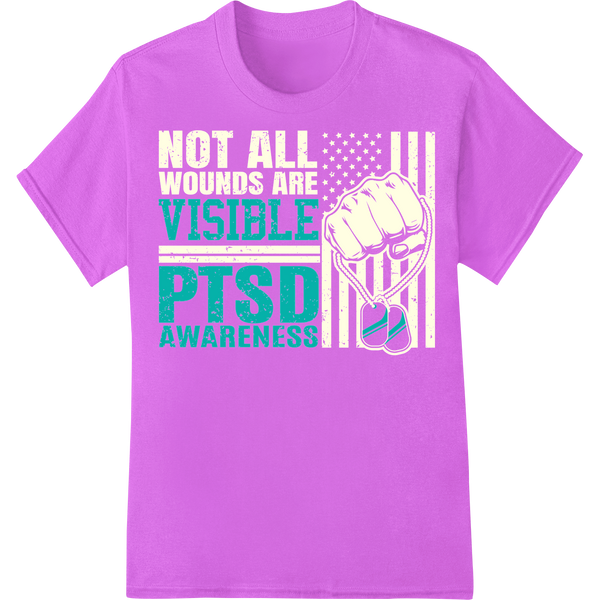 Visible PTSD Awareness Teal Bold Text DTF Heat Transfer Print on purple shirt - SUPERDTF-DTF Prints-DTF Transfers-Custom DTF Prints