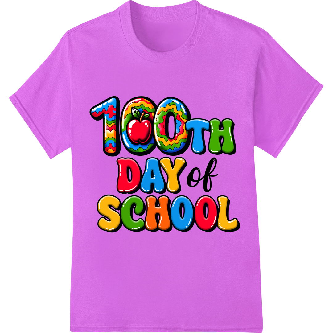 Vibrant 100th Day of School Celebration DTF Print Design on purple shirt - SUPERDTF-DTF Prints-DTF Transfers-Custom DTF Prints