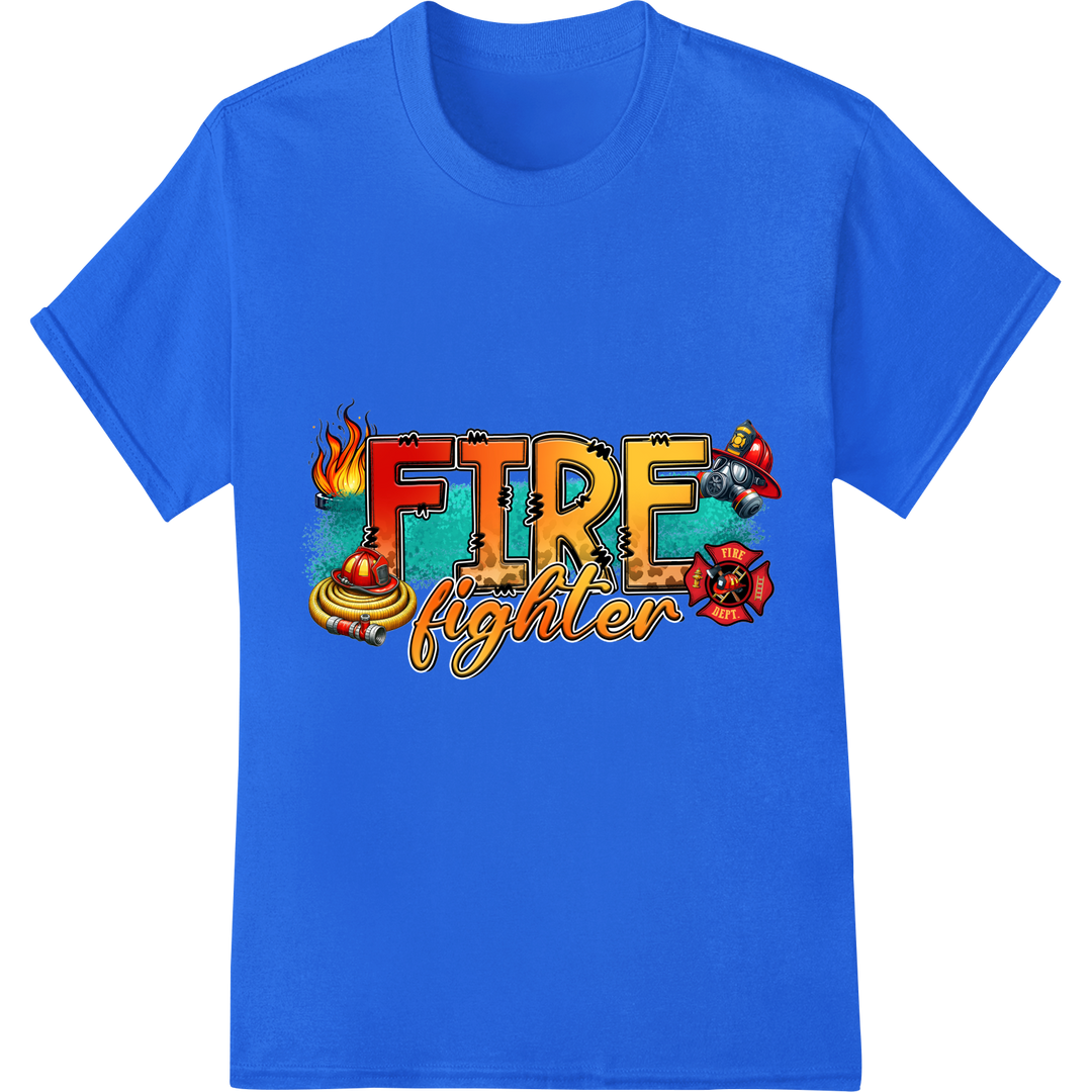 Bold Firefighter DTF Print Heat Transfer | Vibrant Design on blue shirt - SUPERDTF-DTF Prints-DTF Transfers-Custom DTF Prints