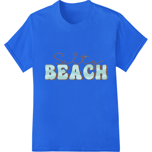 Vintage 'Salty Beach' DTF Print Heat Transfer | Summer Retro on blue shirt - SUPERDTF-DTF Prints-DTF Transfers-Custom DTF Prints