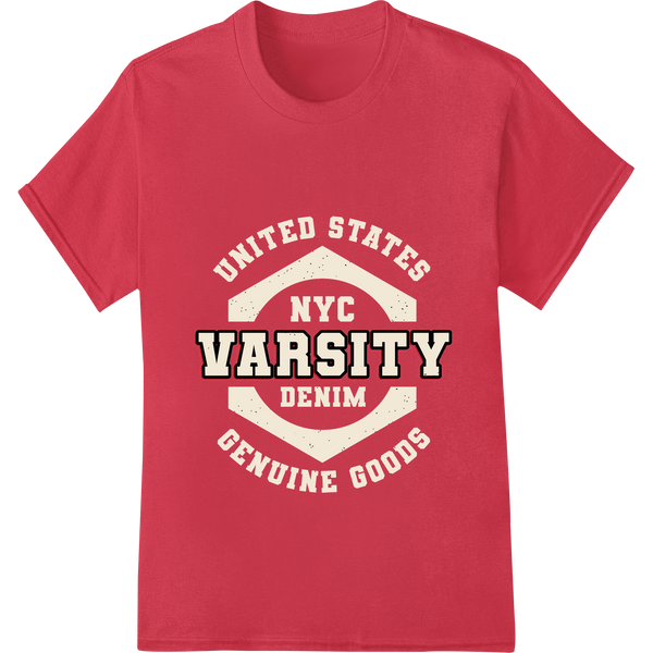 Vintage Varsity Emblem DTF Print Heat Transfer showcasing advanced customized apparel technology