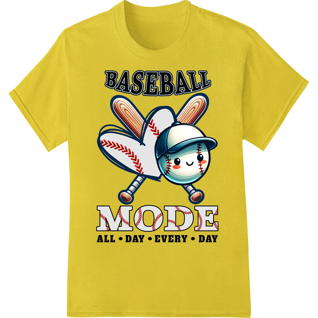 Baseball Mode Cartoon DTF Print: All Day Every Day Action on yellow shirt - SUPERDTF-DTF Prints-DTF Transfers-Custom DTF Prints