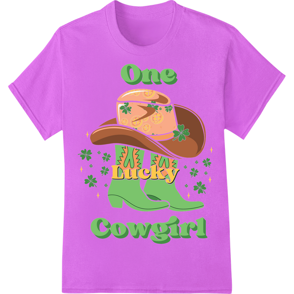 Lucky Cowgirl St. Patrick's Day DTF Print Heat Transfer on purple shirt - SUPERDTF-DTF Prints-DTF Transfers-Custom DTF Prints