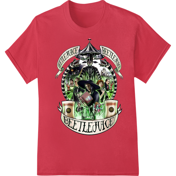 Beetlejuice: Spooky Cartoon Cult Classic DTF Print on red shirt - SUPERDTF-DTF Prints-DTF Transfers-Custom DTF Prints