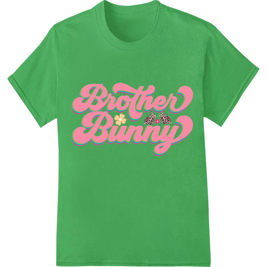 Adorable 'Brother Bunny' Easter DTF Print Heat Transfer on green shirt - SUPERDTF-DTF Prints-DTF Transfers-Custom DTF Prints