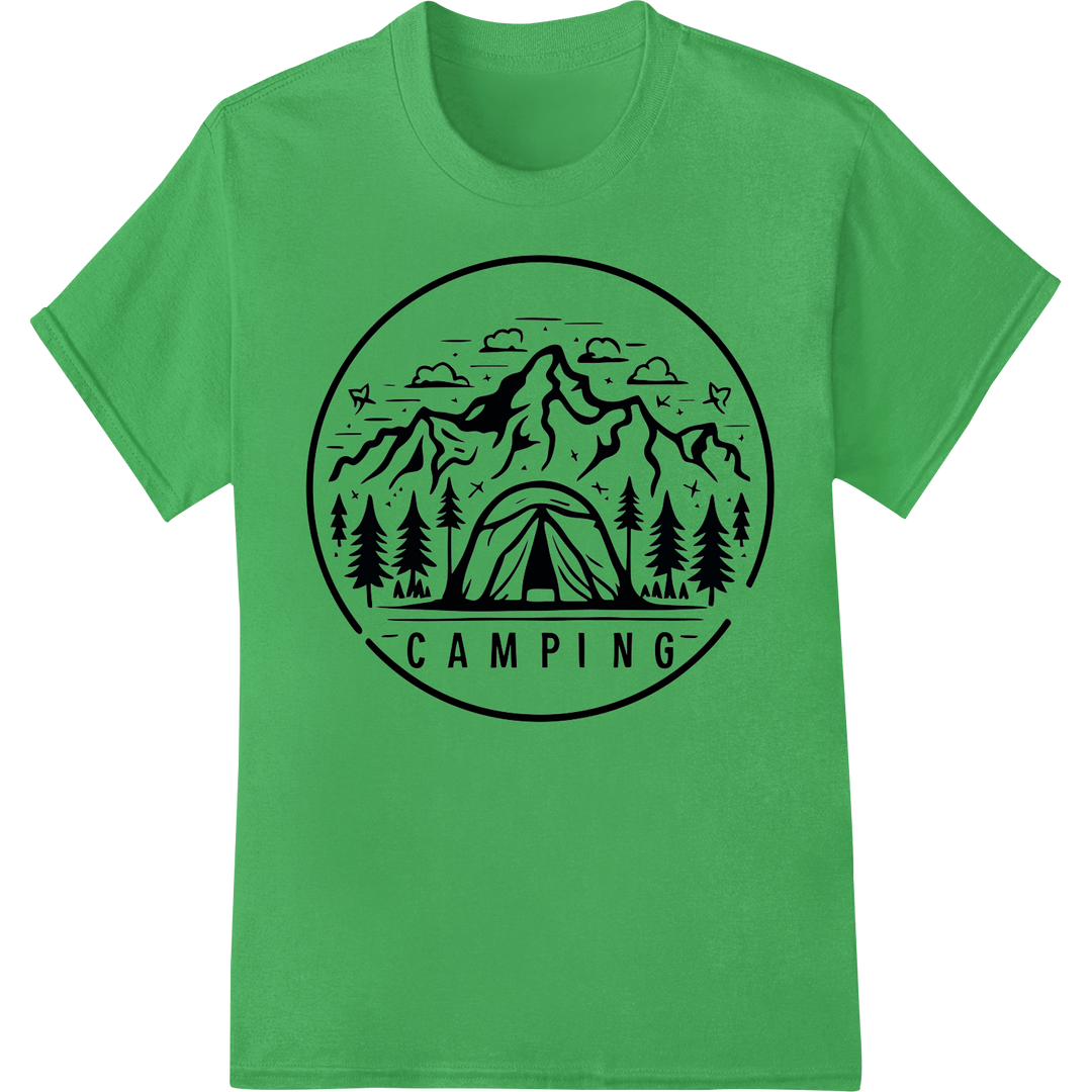 Embrace the Great Outdoors with Our Camping DTF Print on green shirt - SUPERDTF-DTF Prints-DTF Transfers-Custom DTF Prints