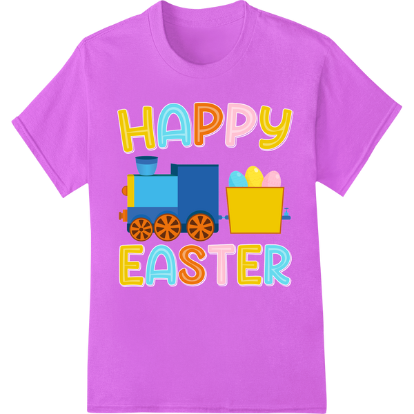 Playful Easter Train DTF Print Heat Transfer | Super DTF on purple shirt - SUPERDTF-DTF Prints-DTF Transfers-Custom DTF Prints