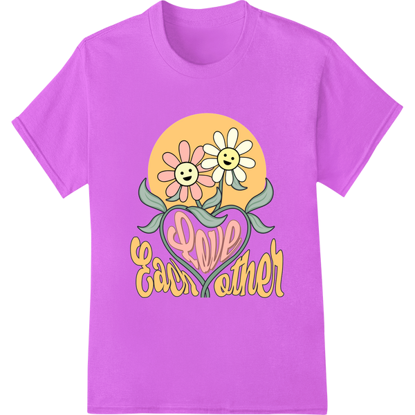 Spread Love: Heartwarming 'Love Each Other' Floral DTF Print on purple shirt - SUPERDTF-DTF Prints-DTF Transfers-Custom DTF Prints