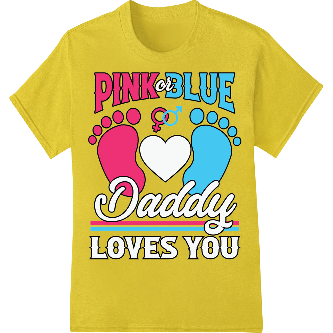 Adorable Pink or Blue Baby Footprints Pregnancy Reveal DTF Print on yellow shirt - SUPERDTF-DTF Prints-DTF Transfers-Custom DTF Prints