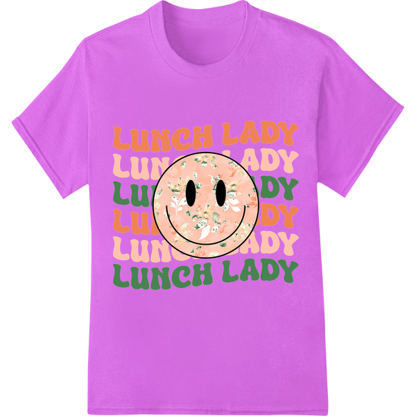 Playful 'Lunch Lady' Smiley Face DTF Print Heat Transfer on purple shirt - SUPERDTF-DTF Prints-DTF Transfers-Custom DTF Prints