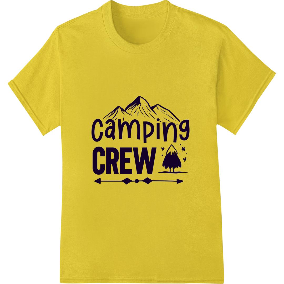 Camping CREW DTF Print Heat Transfer | Outdoor Adventure Gear on yellow shirt - SUPERDTF-DTF Prints-DTF Transfers-Custom DTF Prints