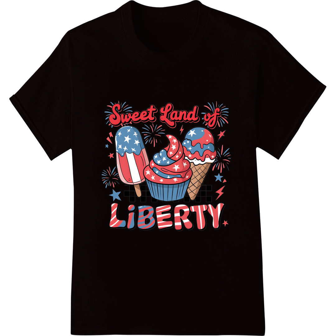 Patriotic Cupcake: Celebrate the Sweet Land of Liberty on black shirt - SUPERDTF-DTF Prints-DTF Transfers-Custom DTF Prints