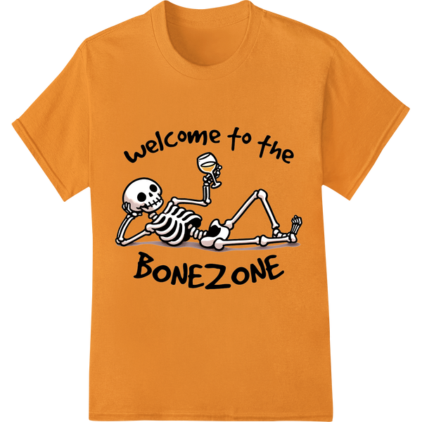 Skeleton Humor: "Welcome to the Bone Zone" DTF Print on orange shirt - SUPERDTF-DTF Prints-DTF Transfers-Custom DTF Prints