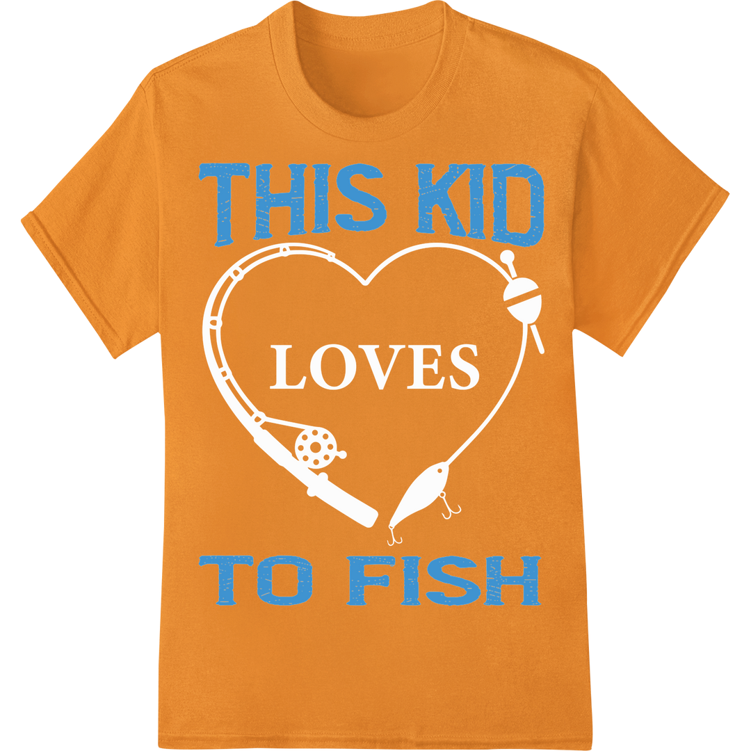 Playful 'This Kid to Fish' DTF Print Heat Transfer for Kids on orange shirt - SUPERDTF-DTF Prints-DTF Transfers-Custom DTF Prints