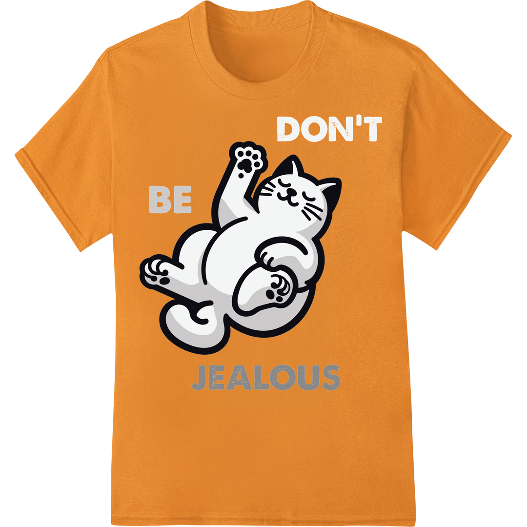 Jealous Cat: Hilarious DTF Print for Cat Lovers & Comedy Fans on orange shirt - SUPERDTF-DTF Prints-DTF Transfers-Custom DTF Prints