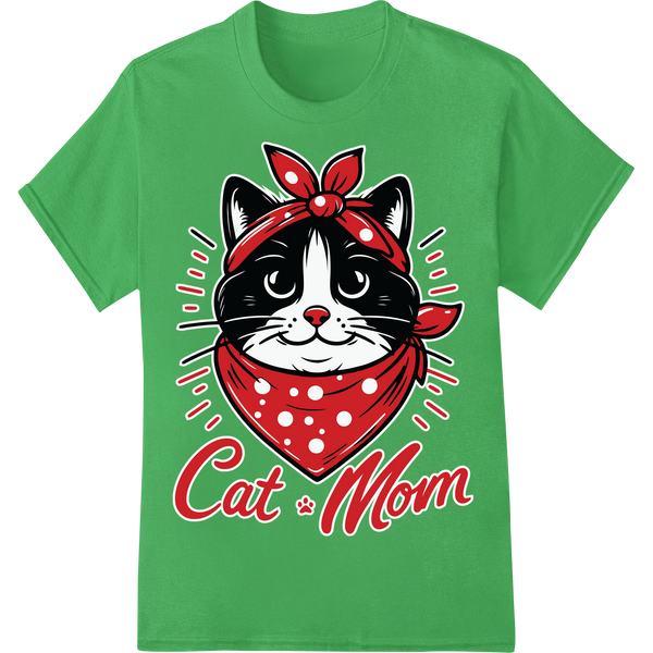 Purr-fect 'Cat Mom' DTF Print Heat Transfer for Feline Lovers on green shirt - SUPERDTF-DTF Prints-DTF Transfers-Custom DTF Prints