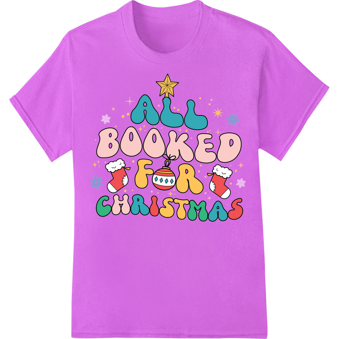 Get All Booked for Christmas with this Fun, Festive DTF Print! on purple shirt - SUPERDTF-DTF Prints-DTF Transfers-Custom DTF Prints