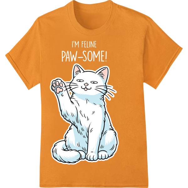 Adorable Waving Cat - Cute Feline Heat Transfer Design on orange shirt - SUPERDTF-DTF Prints-DTF Transfers-Custom DTF Prints