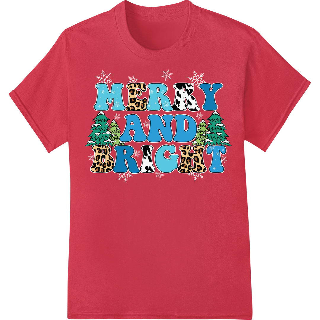 Festive 'Merry and Right' Leopard Print Christmas Design on red shirt - SUPERDTF-DTF Prints-DTF Transfers-Custom DTF Prints