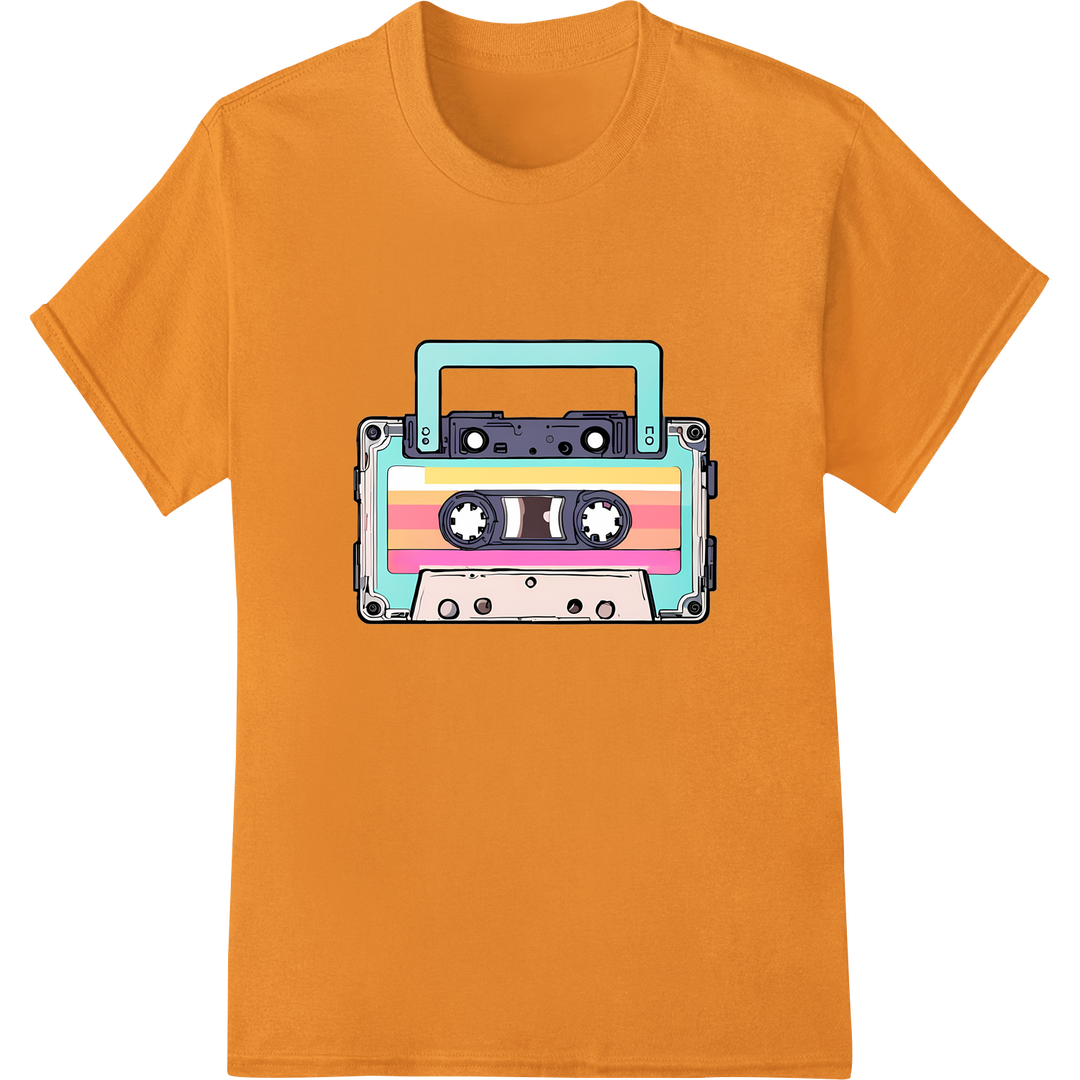 Retro Cassette DTF Print Heat Transfer | Nostalgic 80s Style on orange shirt - SUPERDTF-DTF Prints-DTF Transfers-Custom DTF Prints