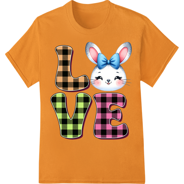 Adorable Easter Bunny Plaid Love DTF Print Heat Transfer on orange shirt - SUPERDTF-DTF Prints-DTF Transfers-Custom DTF Prints